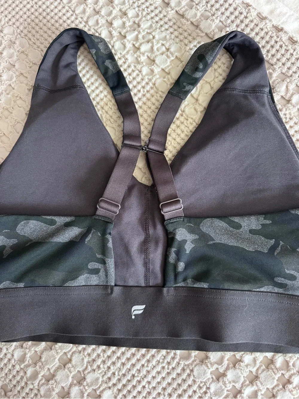 Fabletics Black & Charcoal Camo V-Back Sports Bra